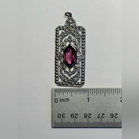 Vintage Art Deco Filigree Sterling Silver & Amethyst Pendant - Picture 15 of 16